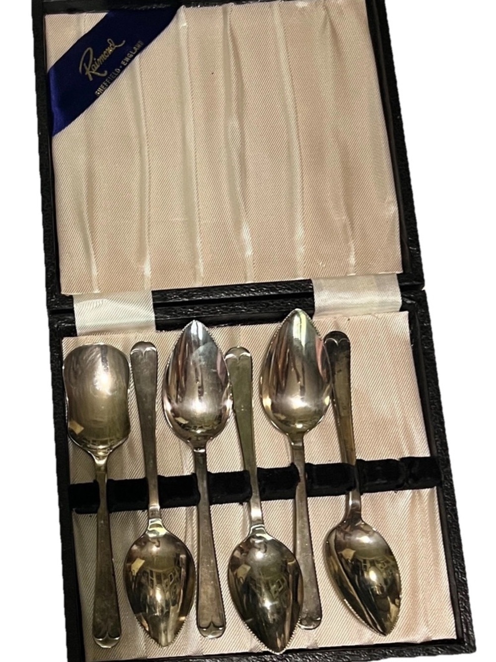 Raimond Sheffield England Silver Plated 6 Grapefruit‎ Spoon Set 1 Missing Spoon